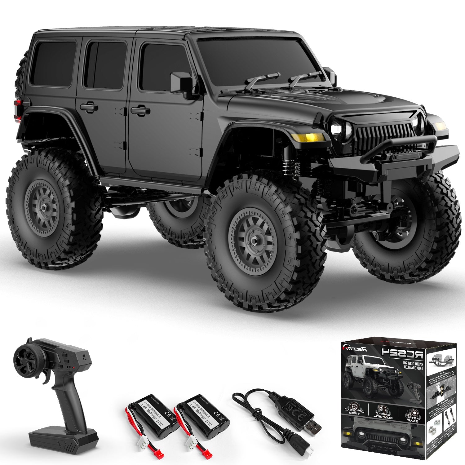 1/24 Scale Remote Control Crawler Rock Climbing with Led Light (Black) 1/24 Scale Remote Control Crawler Rock Climbing with Led Light (Black)