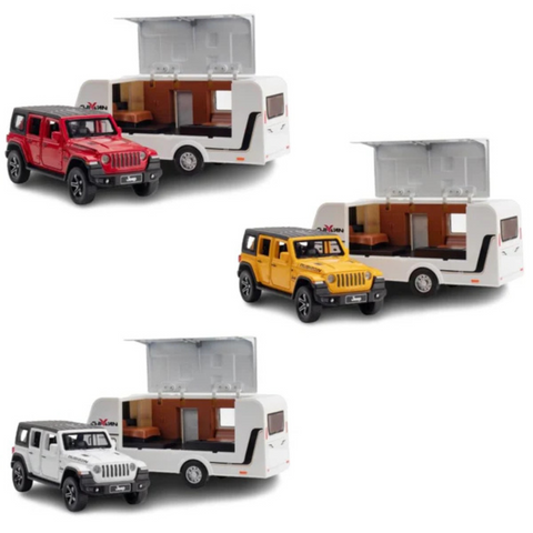 WRANGLER RUBICON WITH TRAILER DIECAST ALLOY METAL PULLBACK TOY CAR - SCALE: 1:32 (33.5 X 7.0 X 7.8 CM)
