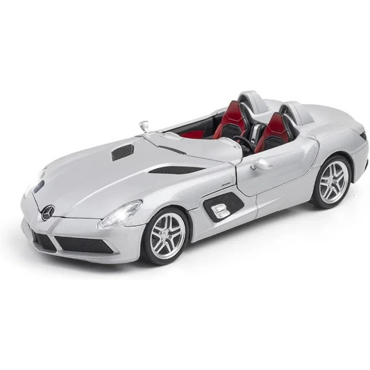 MERCEDES BENZ SLR STIRLING CONVERTIBLE SPORTS DIECAST ALLOY METAL PULLBACK TOY CAR - SCALE: 1:32 (20.0 X 9.0 X 5.5 CM)