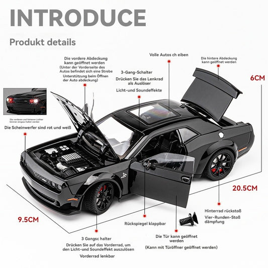 1:24 Dodge Challenger Charger SRT Alloy Car Model With Sound and Light Pullback Decorate Metal Model