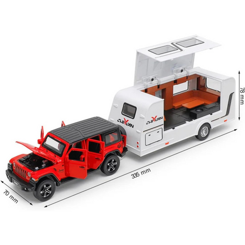WRANGLER RUBICON WITH TRAILER DIECAST ALLOY METAL PULLBACK TOY CAR - SCALE: 1:32 (33.5 X 7.0 X 7.8 CM)