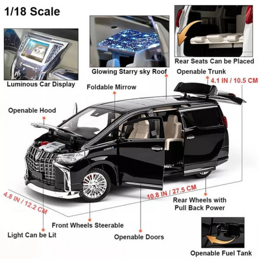 TOYOTA ALPHARD DIECAST ALLOY METAL PULLBACK TOY CAR - SCALE: 1:18 (27.5 X 12.2 X 10.5 CM) - PREMIUM EDITION