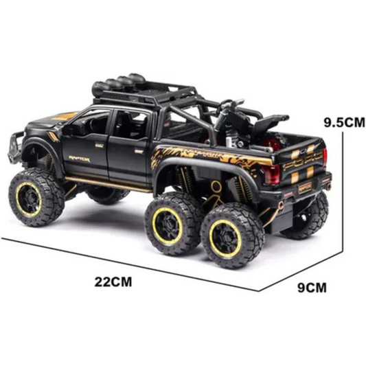 FORD RAPTOR WITH BIKE DIECAST METAL PULLBACK TOY CAR - SCALE 1:24 (22.0 X 9.0 X 9.5 CM)