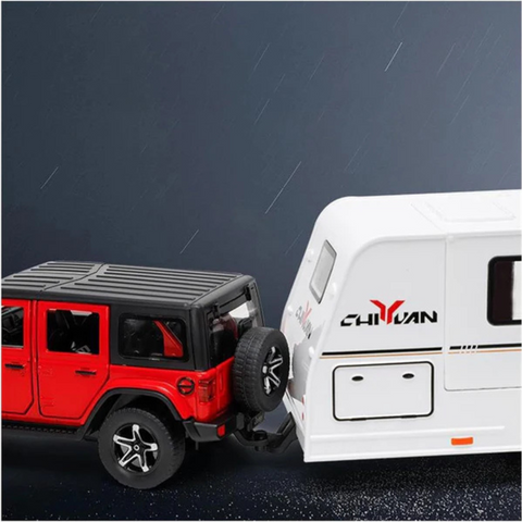 WRANGLER RUBICON WITH TRAILER DIECAST ALLOY METAL PULLBACK TOY CAR - SCALE: 1:32 (33.5 X 7.0 X 7.8 CM)