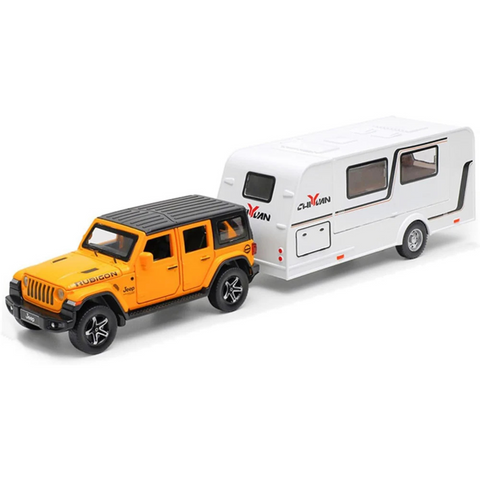 WRANGLER RUBICON WITH TRAILER DIECAST ALLOY METAL PULLBACK TOY CAR - SCALE: 1:32 (33.5 X 7.0 X 7.8 CM)