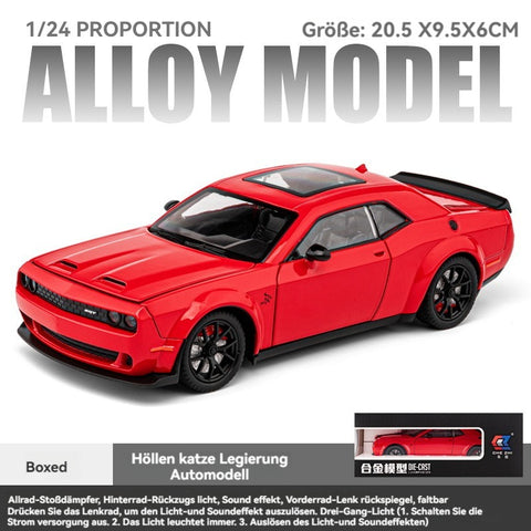1:24 Dodge Challenger Charger SRT Alloy Car Model With Sound and Light Pullback Decorate Metal Model
