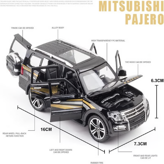 MITSUBISHIS POLICE PAJERO SUV DIECAST ALLOY METAL PULLBACK TOY CAR - SCALE: 1:32 (16.0 X 7.3 X 6.3 CM)