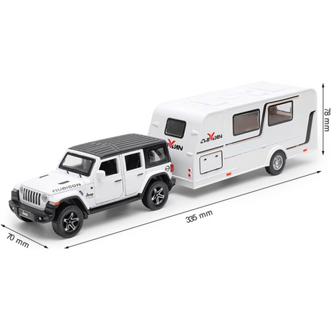 WRANGLER RUBICON WITH TRAILER DIECAST ALLOY METAL PULLBACK TOY CAR - SCALE: 1:32 (33.5 X 7.0 X 7.8 CM)