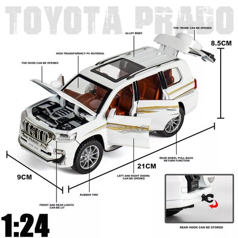 TOYOTA PRADO DIECAST METAL PULLBACK TOY CAR - SCALE 1:24 (21 X 8.3 X 8.5 CM)
