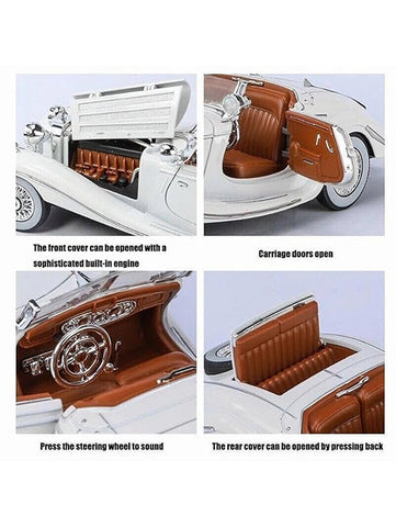 White - Mercedes Benz 500K Model 1:24 Scale Diecast Car - Metal Collectible | NX-N-24 - Acrylic Transparent Box.