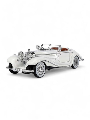 White - Mercedes Benz 500K Model 1:24 Scale Diecast Car - Metal Collectible | NX-N-24 - Acrylic Transparent Box.