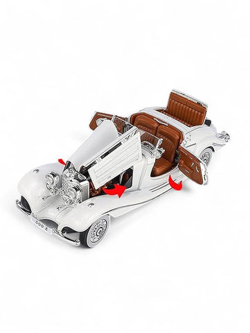 White - Mercedes Benz 500K Model 1:24 Scale Diecast Car - Metal Collectible | NX-N-24 - Acrylic Transparent Box.